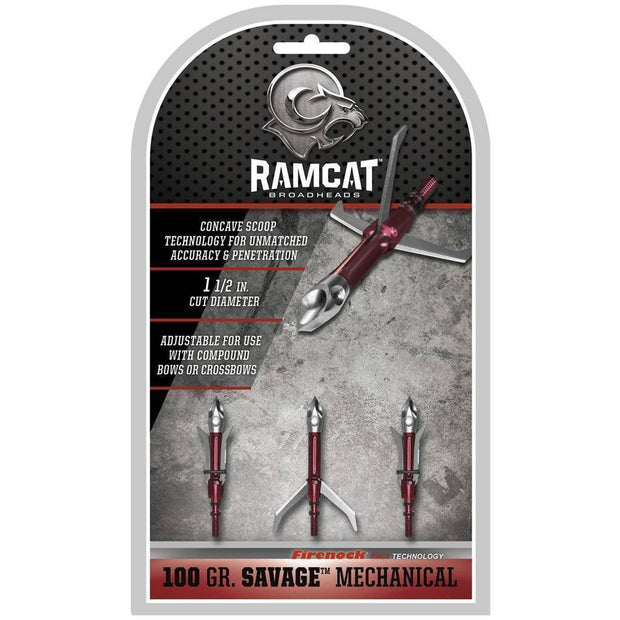 Ramcat Savage Mechanical Broadhead 100 Gr. 3 Pk. Archery Ramcat Reaper Gear ReaperGear.com Your Bow Hunting Headquarters, Best Prices & FREE SHIPPING! Black Friday Cyber Monday Sale